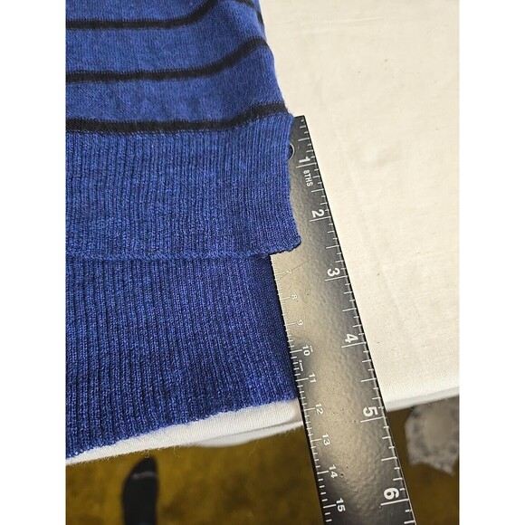 Max Studio 100% Extra-fine Merino Wool Pullover Sweater Blue Black Stripe Size L - Picture 7 of 7